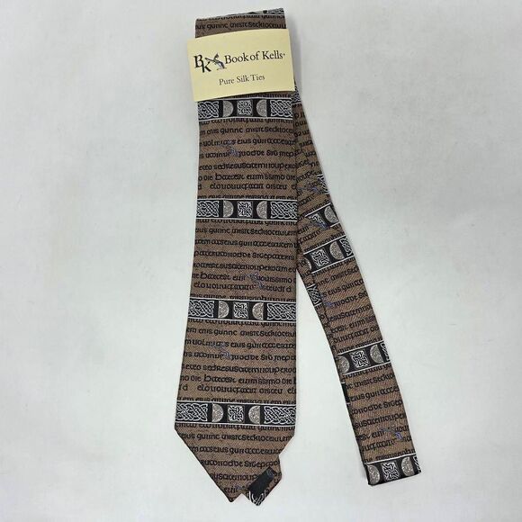 BOOK OF KELLS PURE SILK TIE BLACK BRONZE CELTIC MANUSCRIPT LUXURY 3.5" X 59" NEW - Picture 1 of 5
